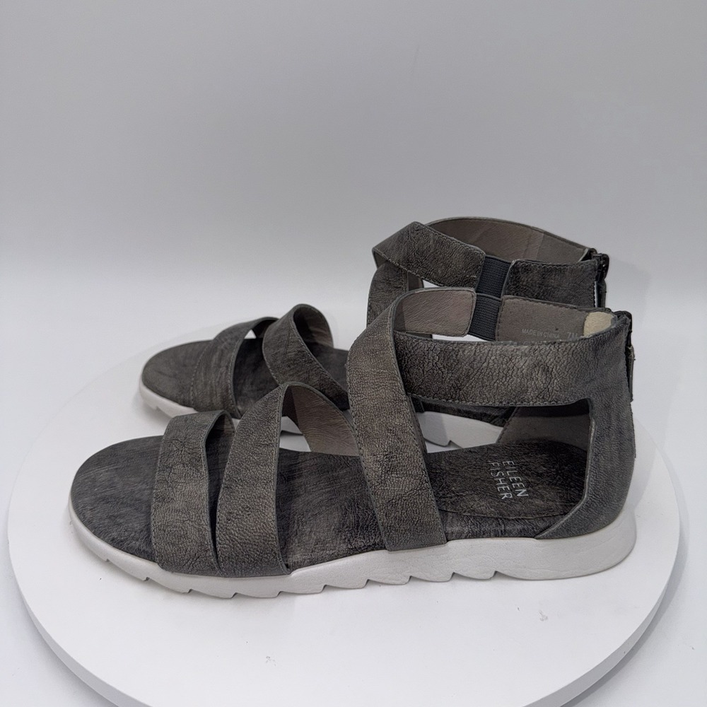 Eileen Fisher Gladiator Fisherman Sandals Women's Size 7 Gray Zip Up Comfort